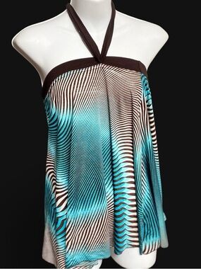 Aqua Brown Halter Swing Tank Top